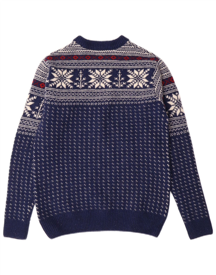GANT Pulover pentru bărbați cu gât crew pulover mic albastru bleumarin din lână Fair Isle