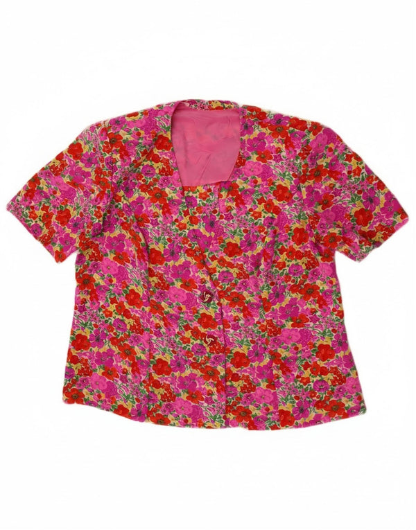 Bluză vintage cămașă cu mânecă scurtă pentru femei UK 16, mare, roz, floral