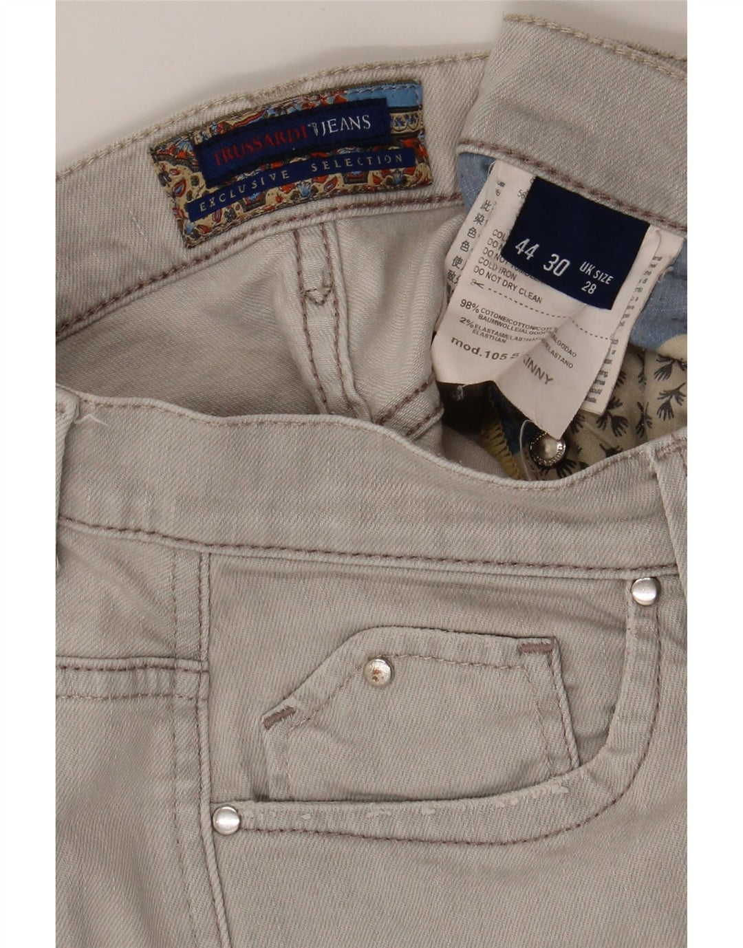 TRUSSARDI Womens Slim Jeans W28 L30 Grey Cotton Vintage Trussardi and Second-Hand Trussardi from Messina Hembry 