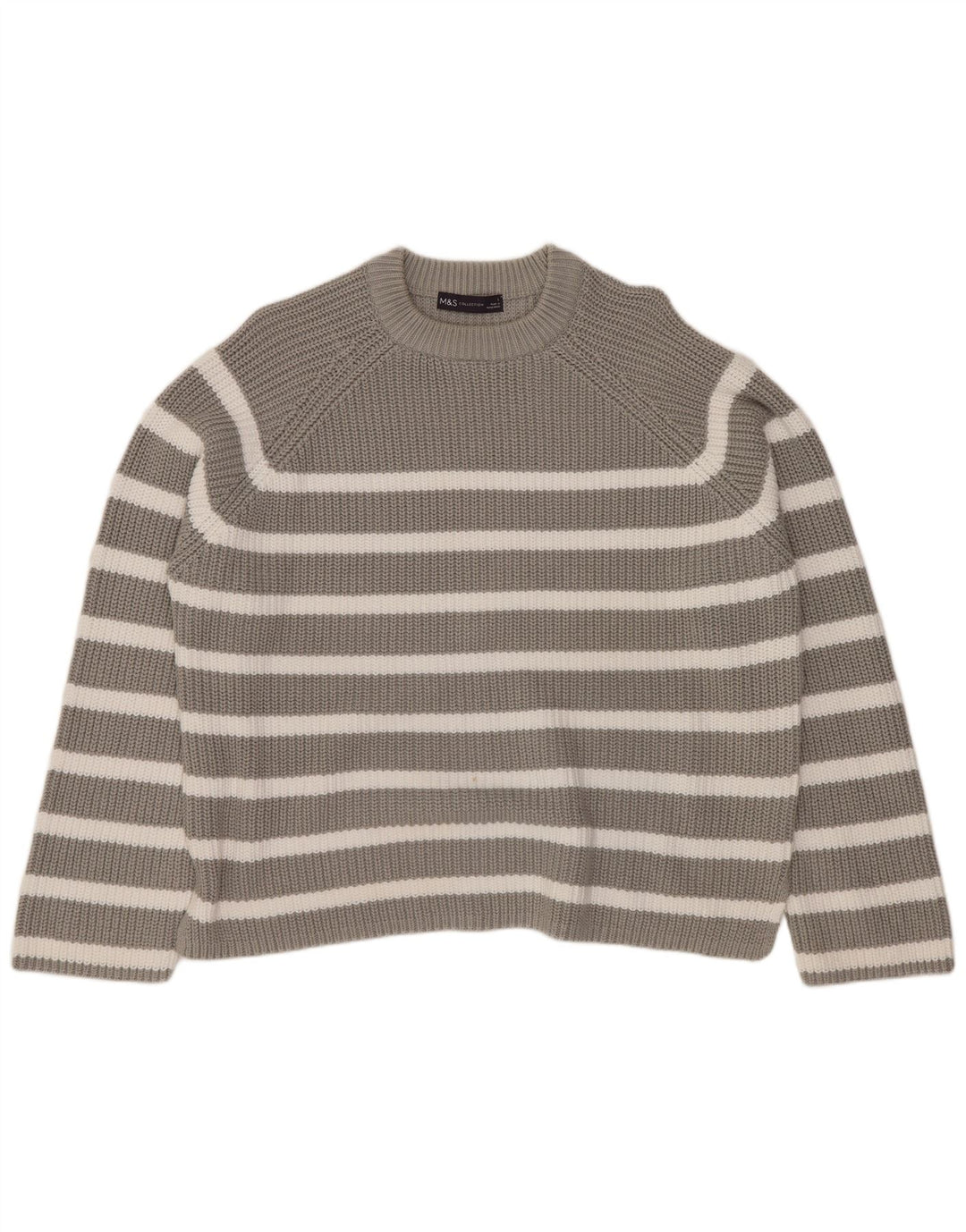 MARKS & SPENCER Pulover pentru femei cu decolteu rotund UK 16 mare, gri cu dungi