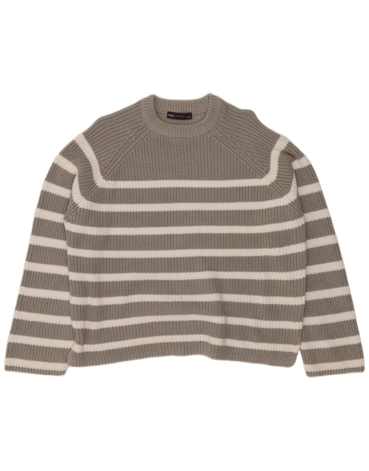 MARKS & SPENCER Pulover pentru femei cu decolteu rotund UK 16 mare, gri cu dungi