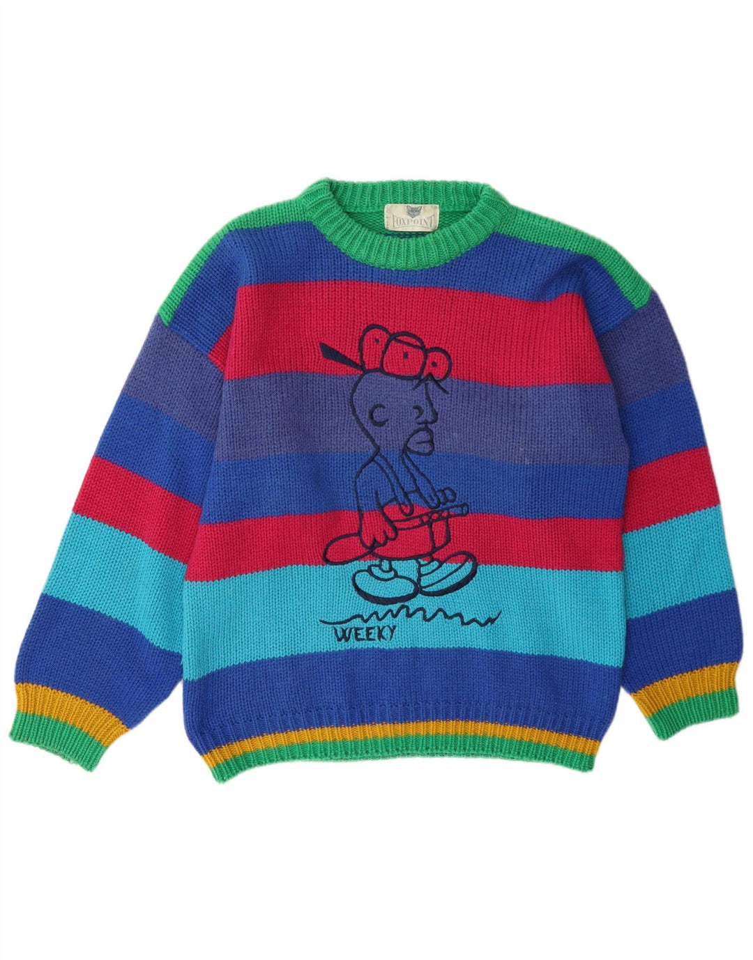 Pulover vintage pentru bărbați, cu grafică, cu decolteu, în dungi mari, multicolore