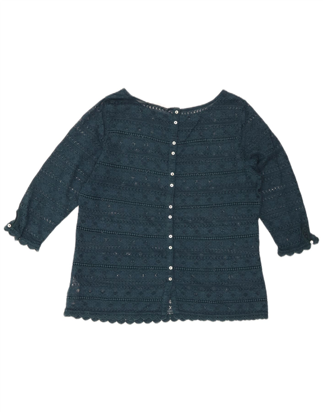 FAT FACE bluză pentru femei din dantelă cu mâneci 3/4, UK 14, mare, verde, floral, bumbac