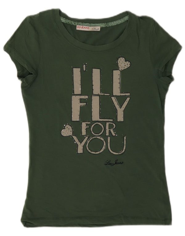 Tricou grafic Liu Jo pentru femei Top UK 6 XS Bumbac verde