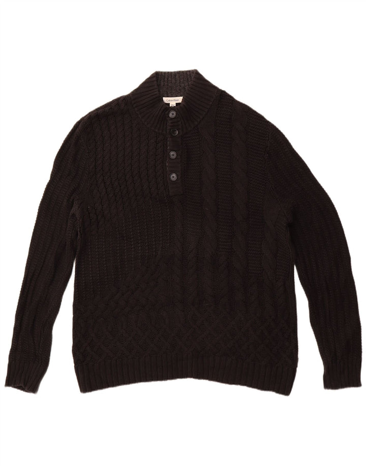 Pulover Calvin Klein pentru bărbați, cu gât cu nasturi, XL, bumbac negru