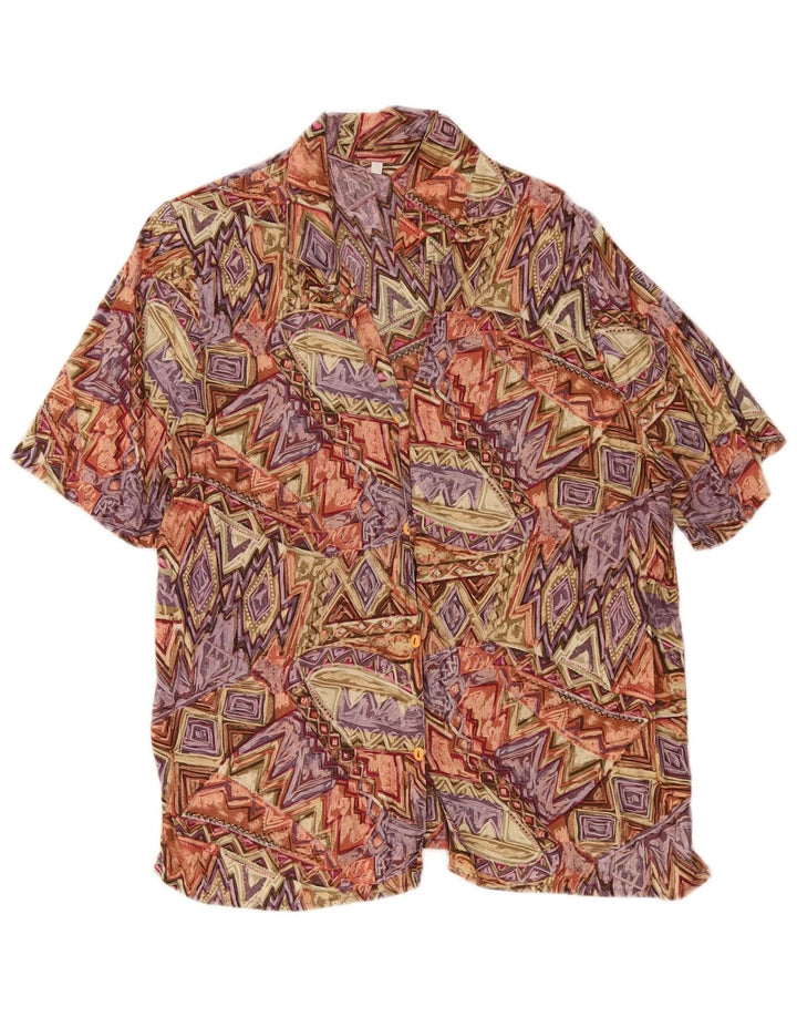 Cămașă vintage cu mânecă scurtă pentru femei UK 10 Mic Multicolor Geometric