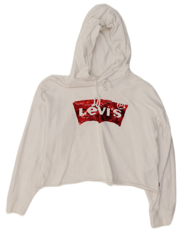 Levi'S Jumper oversized Crop Hoodie pentru femei UK 14 Bumbac alb mediu