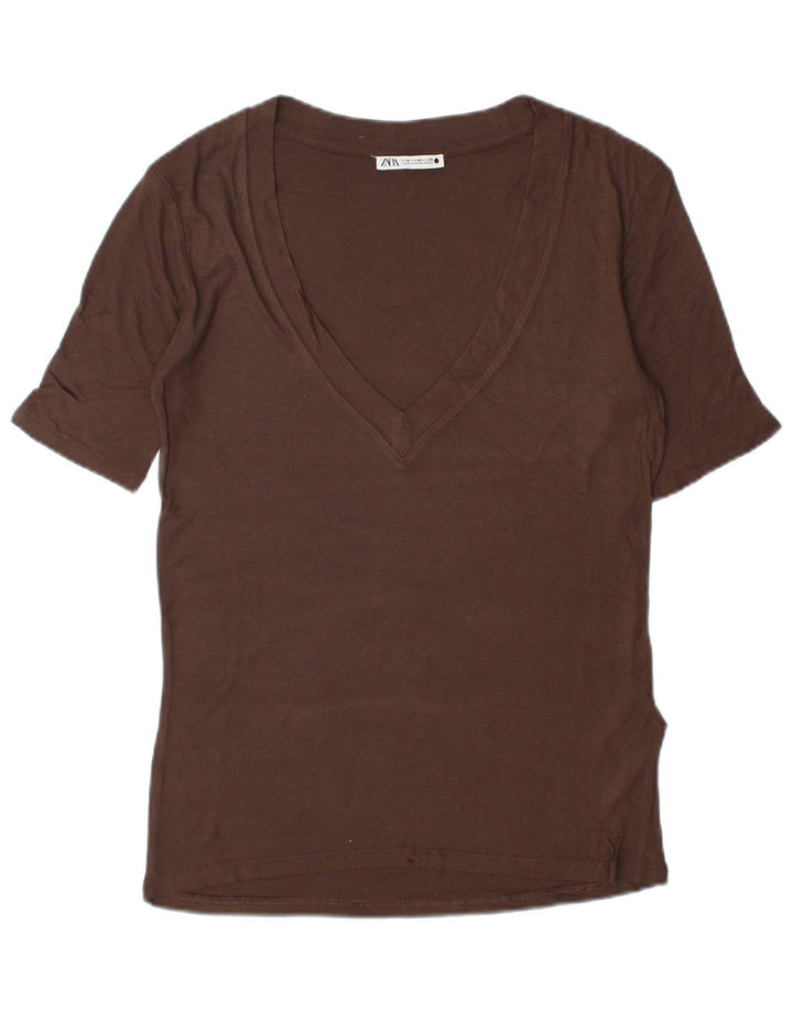 Tricou pentru femei Zara UK 14 Viscoză maro medie