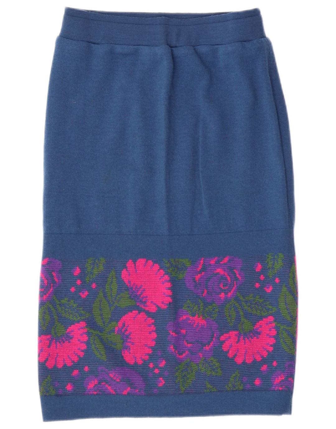 Set 3 piese pentru femei VINTAGE IT 46 mare W26 Lână virgină cu flori, albastru marin