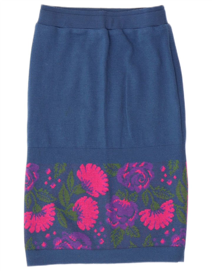 Set 3 piese pentru femei VINTAGE IT 46 mare W26 Lână virgină cu flori, albastru marin