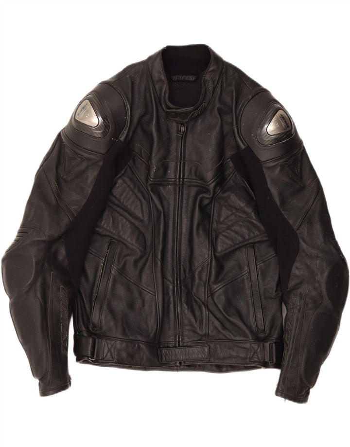 DAINESE Mens Graphic Leather Racer Jacket IT 50 Large Black Leather