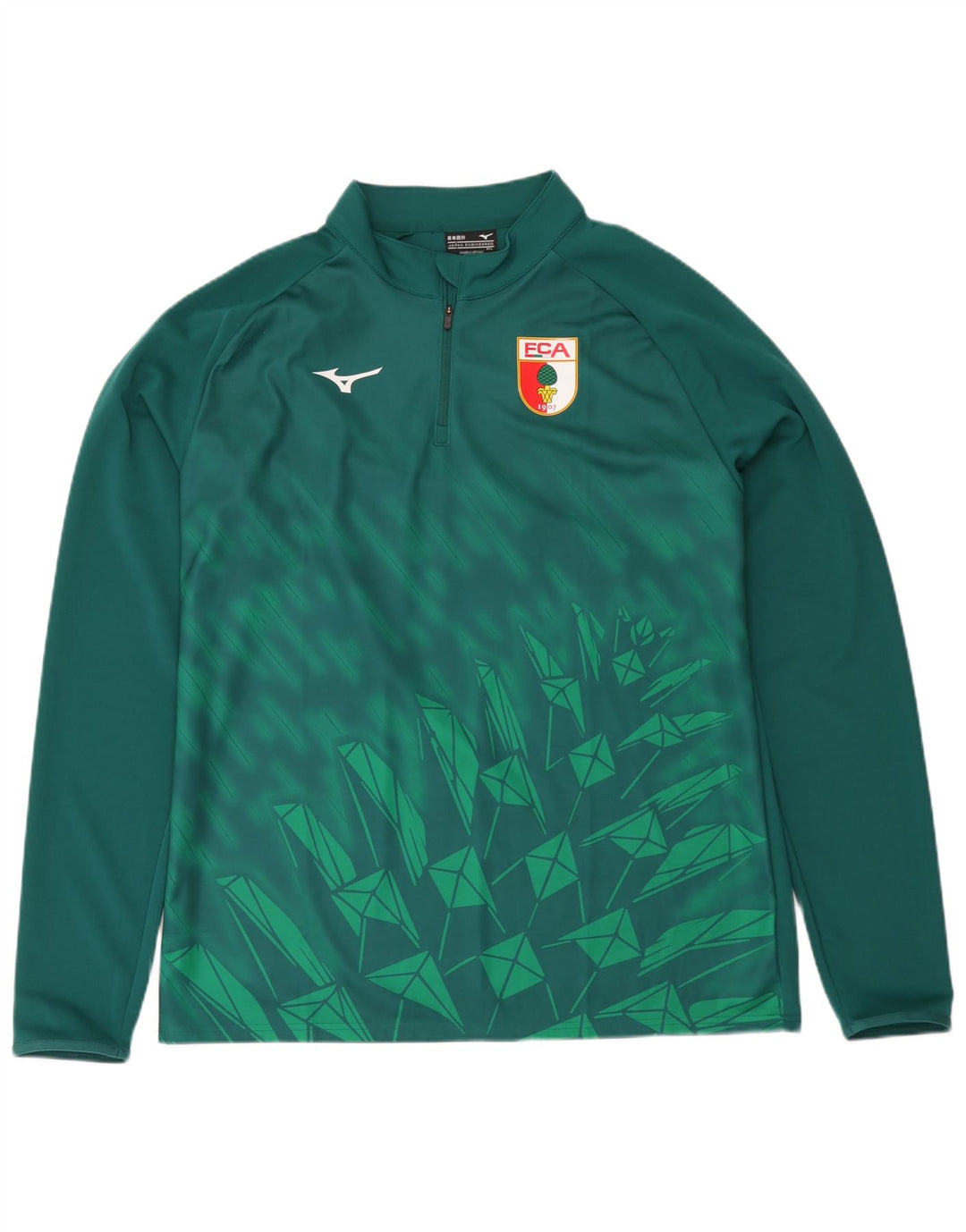 Mizuno pentru bărbați, cu fermoar și gât, top grafic cu mânecă lungă, poliester geometric verde 3XL
