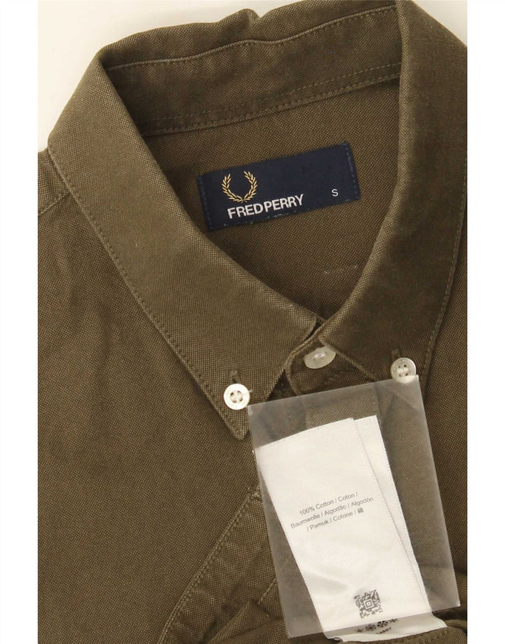 Cămașă Fred Perry pentru bărbați, cu mânecă scurtă, în formă regulată, din bumbac verde mic