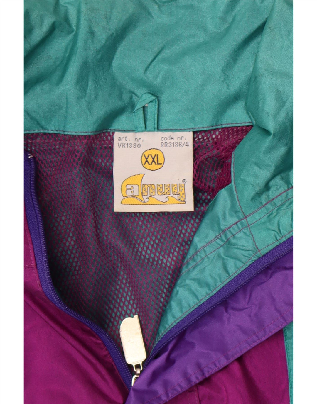 Jachetă de ploaie Vintage pentru bărbați UK 44 2XL Violet Colorblock Nylon