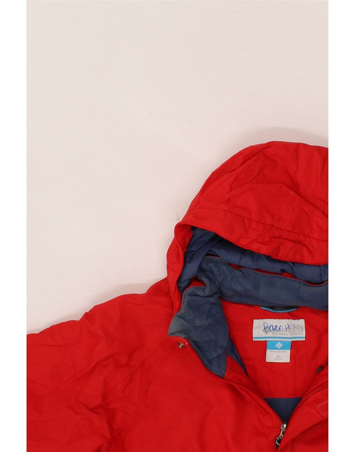 COLUMBIA Boys Hooded Windbreaker Jacket 10-11 Years Medium Red Nylon Vintage Columbia and Second-Hand Columbia from Messina Hembry 