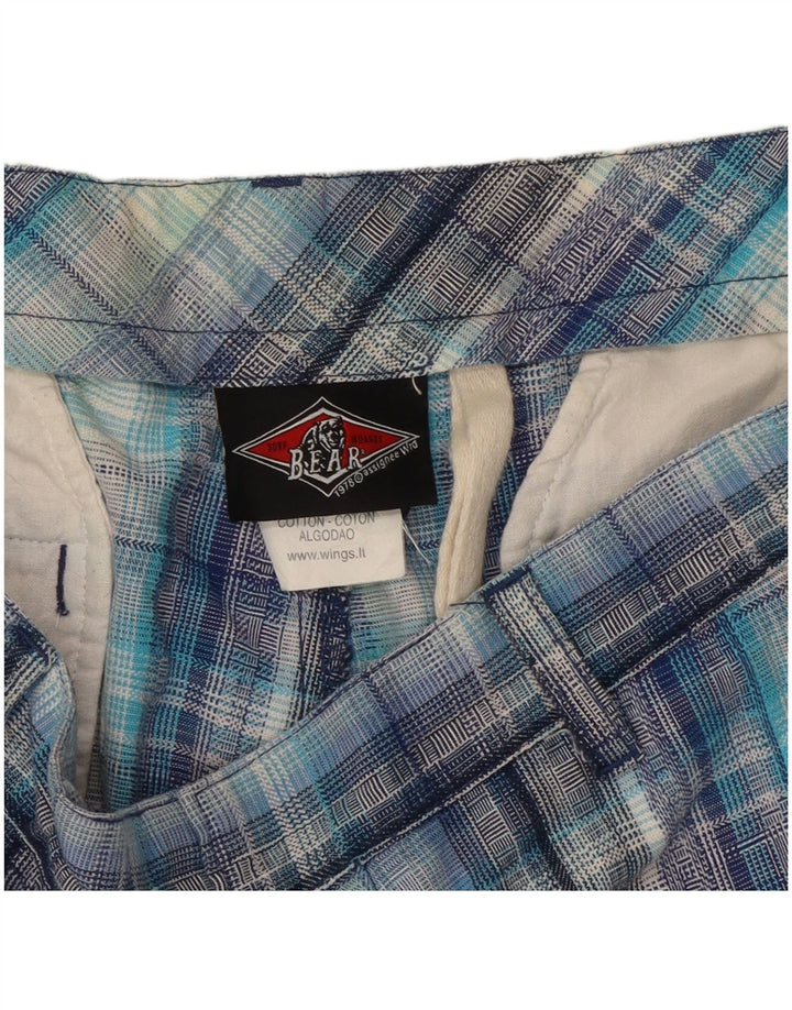 Pantaloni scurți cargo pentru bărbați Bear W32, bumbac cu carouri albastru mediu