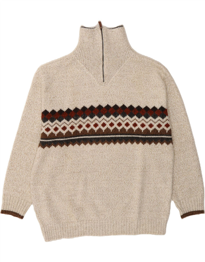 CLAUDIO M Mens Zip Neck Jumper Sweater XL Grey Fair Isle Vintage Claudio M and Second-Hand Claudio M from Messina Hembry 