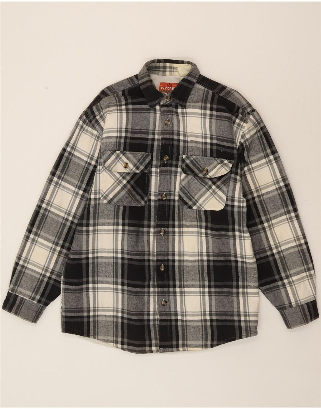 IVY CREW Mens Flannel Shirt Medium Black Check Vintage Ivy Crew and Second-Hand Ivy Crew from Messina Hembry 