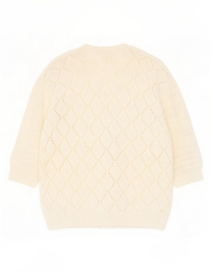 Pulover cardigan Vintage pentru femei See Through UK 14 Medium White Flecked