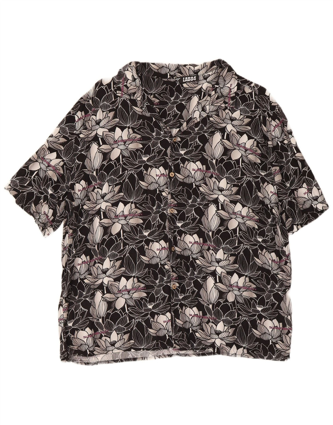 Cămașă vintage pentru bărbați cu mânecă scurtă, mare, neagră, florală