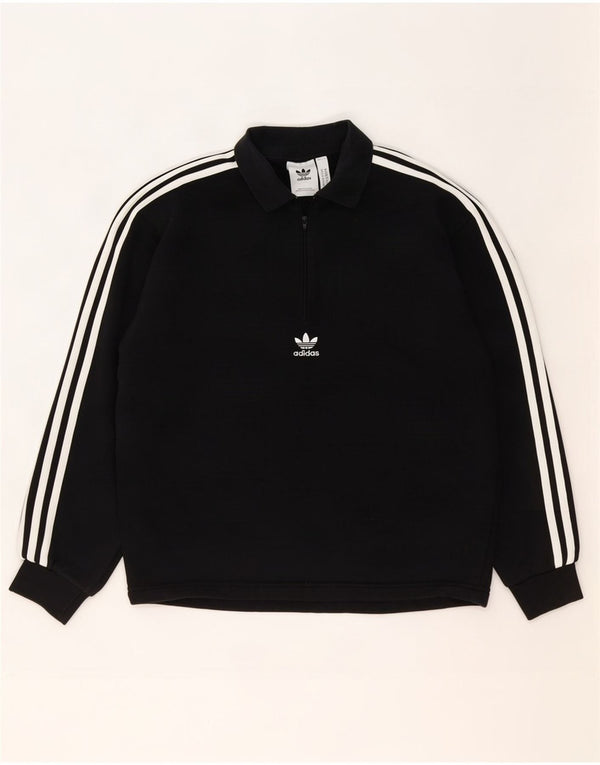 Hanorac pentru bărbați Adidas cu gât polo Jumper mediu din bumbac negru