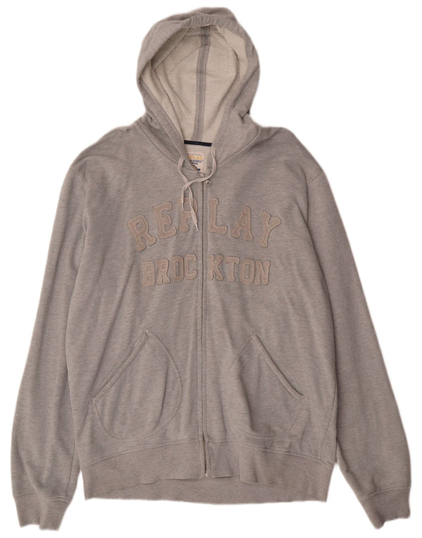 Pulover Replay pentru bărbați, cu fermoar și grafic, bumbac gri 2XL