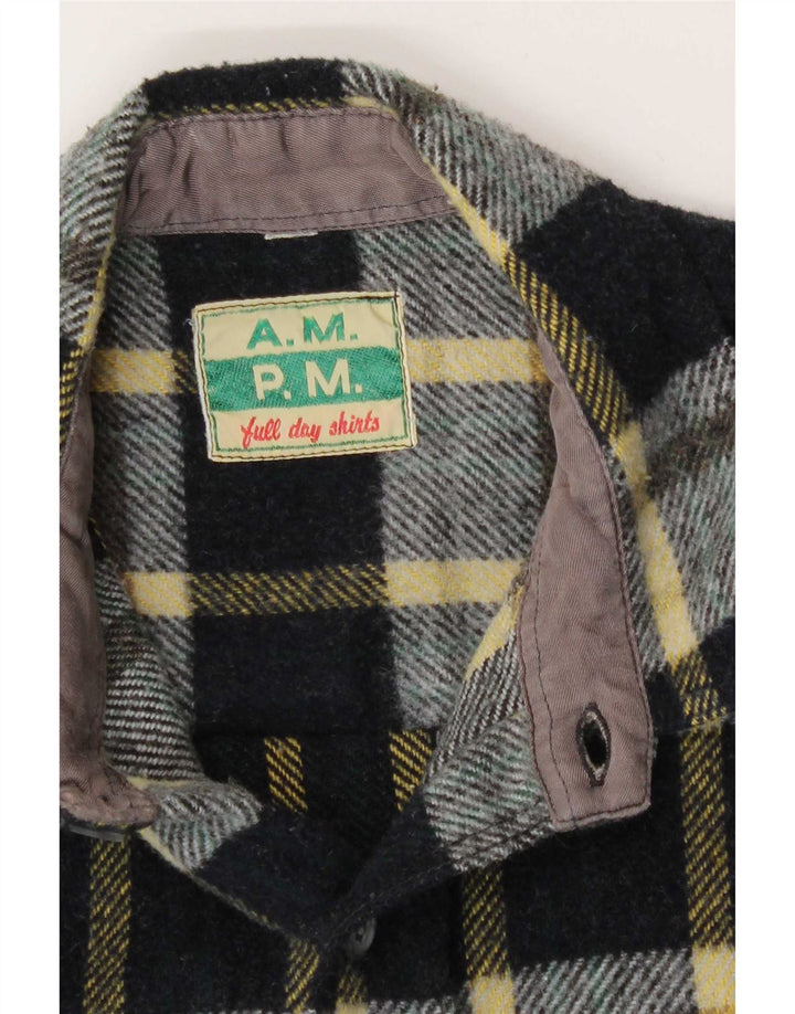 Cămașă de flanel vintage pentru bărbați, cu carouri mari, negru