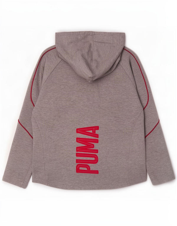 Puma Womens Graphic Zip Hoodie Sweater UK 14 Large Grey Flecked Cotton