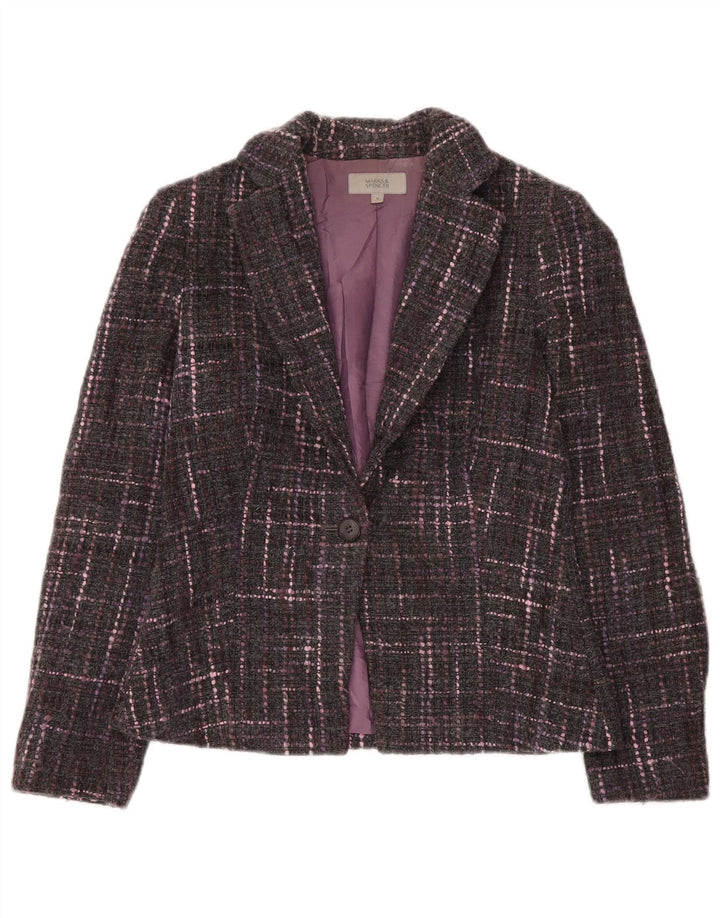 Jachetă pentru femei Marks & Spencer cu 1 nasture, UK 10, gri mic, carouri
