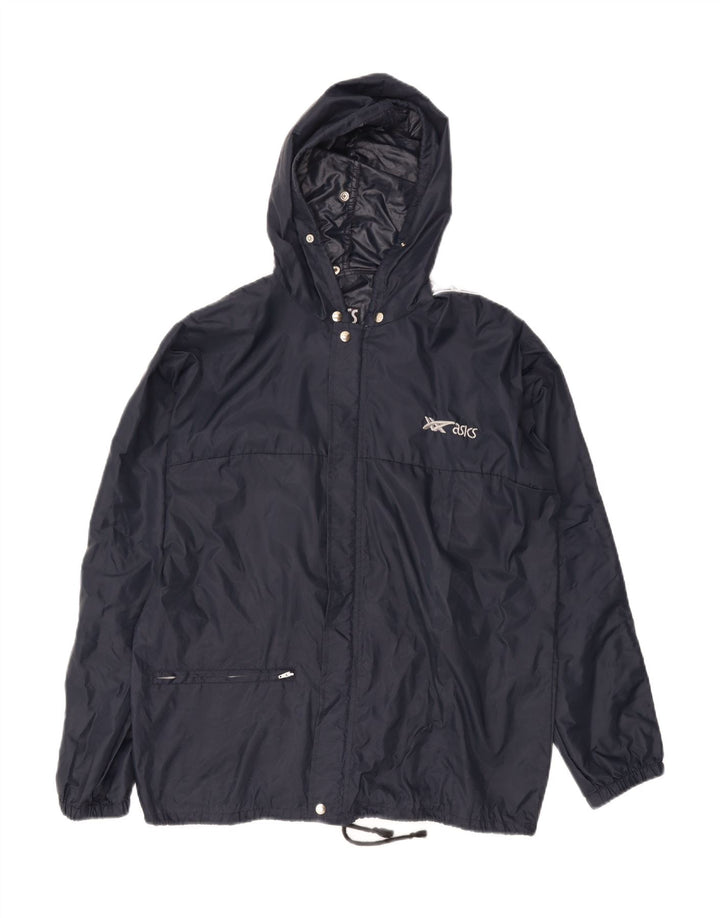ASICS Mens Hooded Rain Jacket UK 38 Medium Navy Blue Polyamide