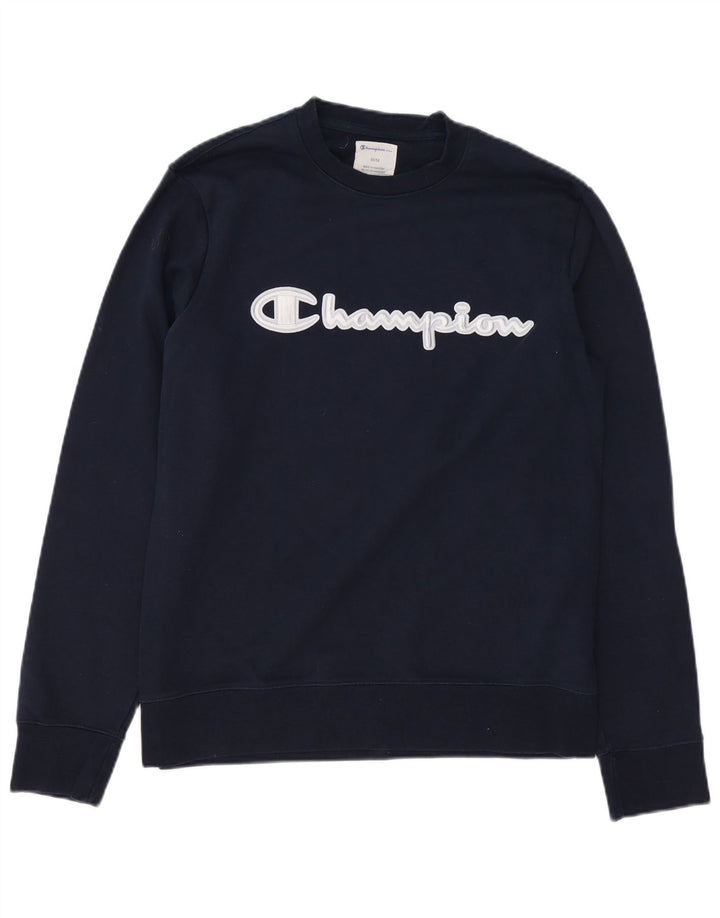 CHAMPION Mens Graphic Sweatshirt Jumper Medium Navy Blue Cotton Vintage Champion and Second-Hand Champion from Messina Hembry 