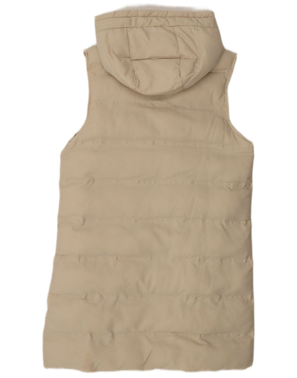 Zara Womens Hooded Longline Padded Gilet UK 10 Small Beige