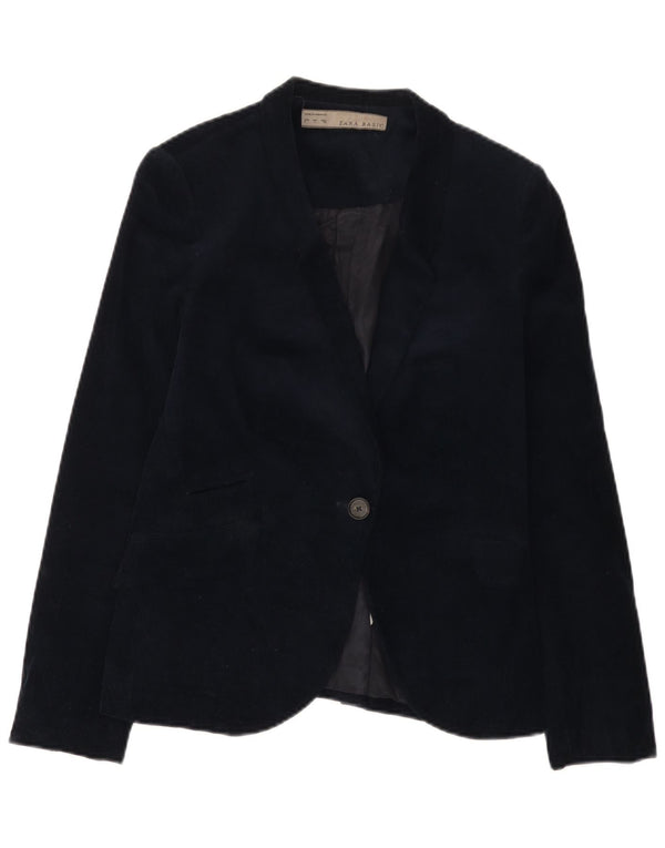 Jachetă pentru femei Zara, cu 1 nasture, din velur, UK 14, mare, bleumarin, bumbac