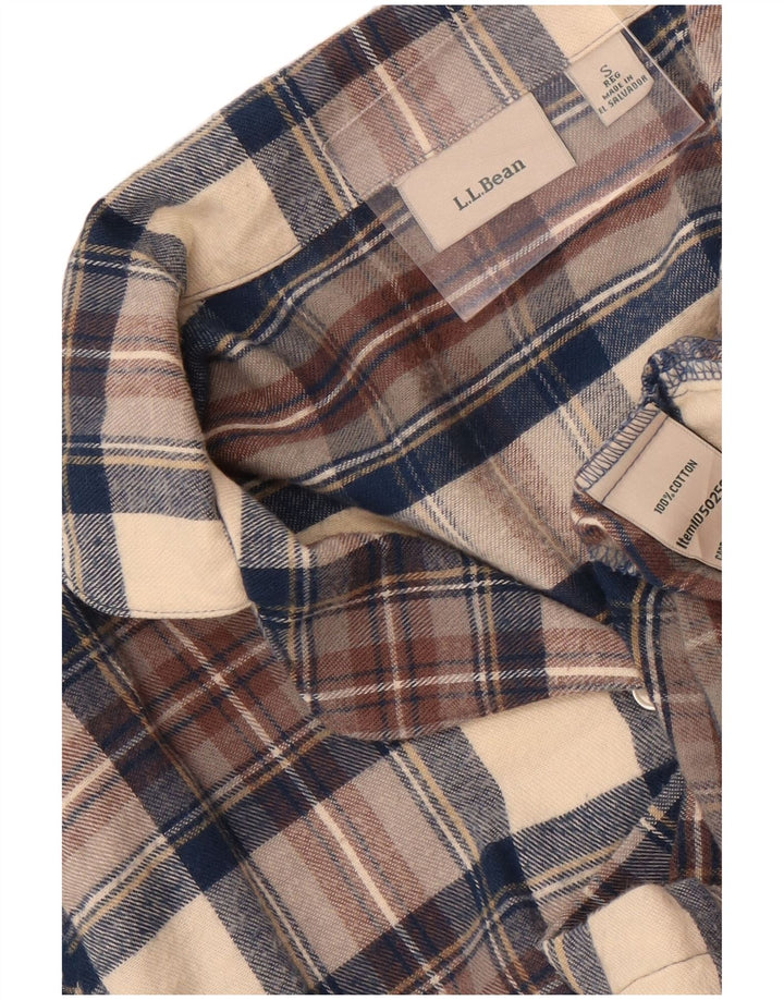 Cămașă de flanel supradimensionată pentru femei L.L.Bean UK 10, în carouri mici, bej