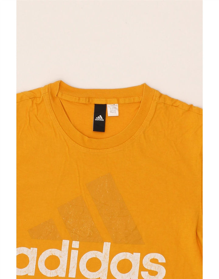 ADIDAS Mens Graphic T-Shirt Top Small Yellow Vintage Adidas and Second-Hand Adidas from Messina Hembry 