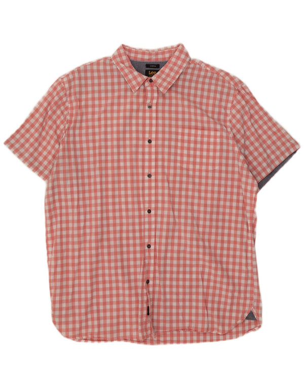 Cămașă cu mânecă scurtă elastică Lee pentru bărbați, cu ajustare normală, 2XL, bumbac vichy roz