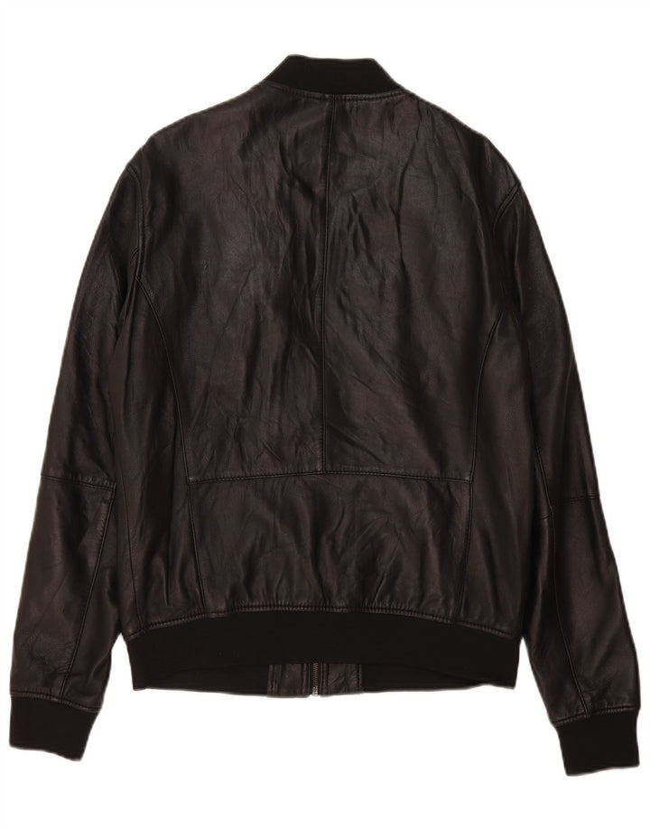 Jachetă din piele pentru bărbați Zara UK 40 Large Black