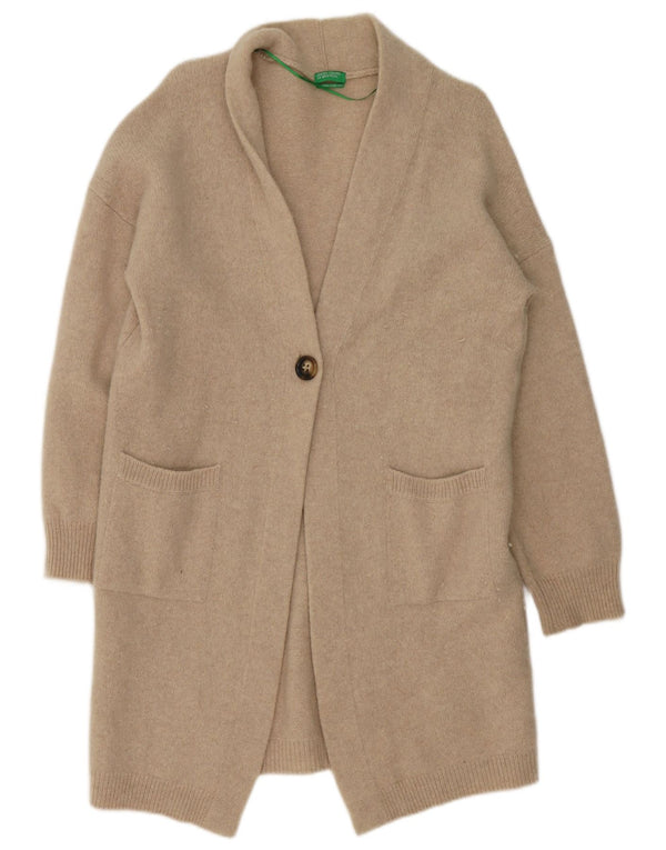 Pulover cardigan cu paragate Benetton pentru femei UK 14 Lână mare bej