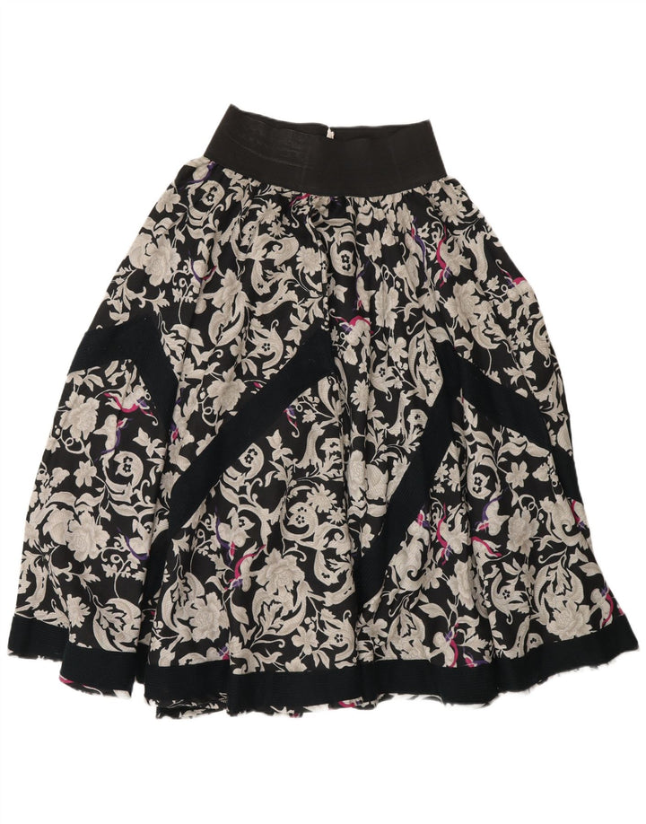 Fusta evazată pentru femei Vintage Medium W26 Viscoză florală neagră