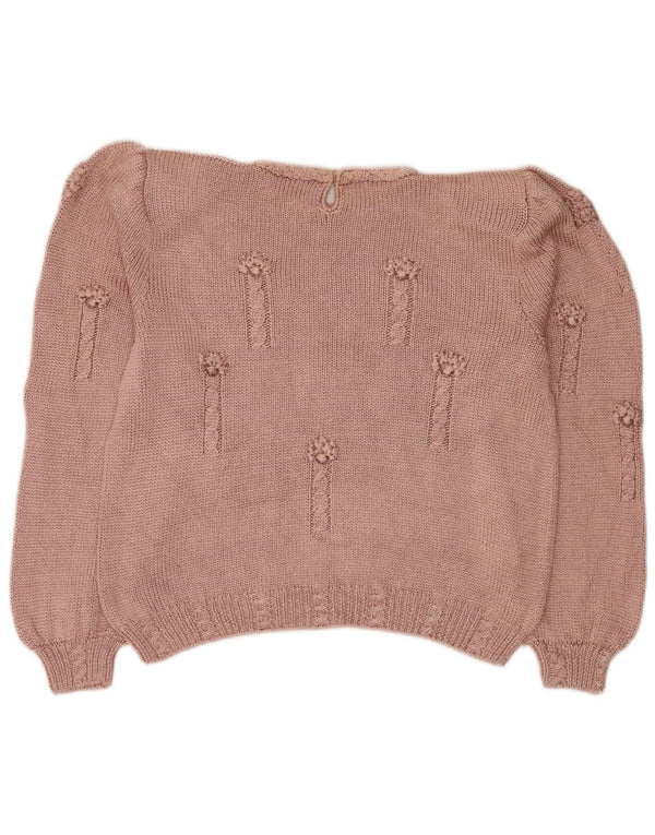 Pulover vintage pentru femei cu decolteu rotund, pulover UK 16 mare, roz