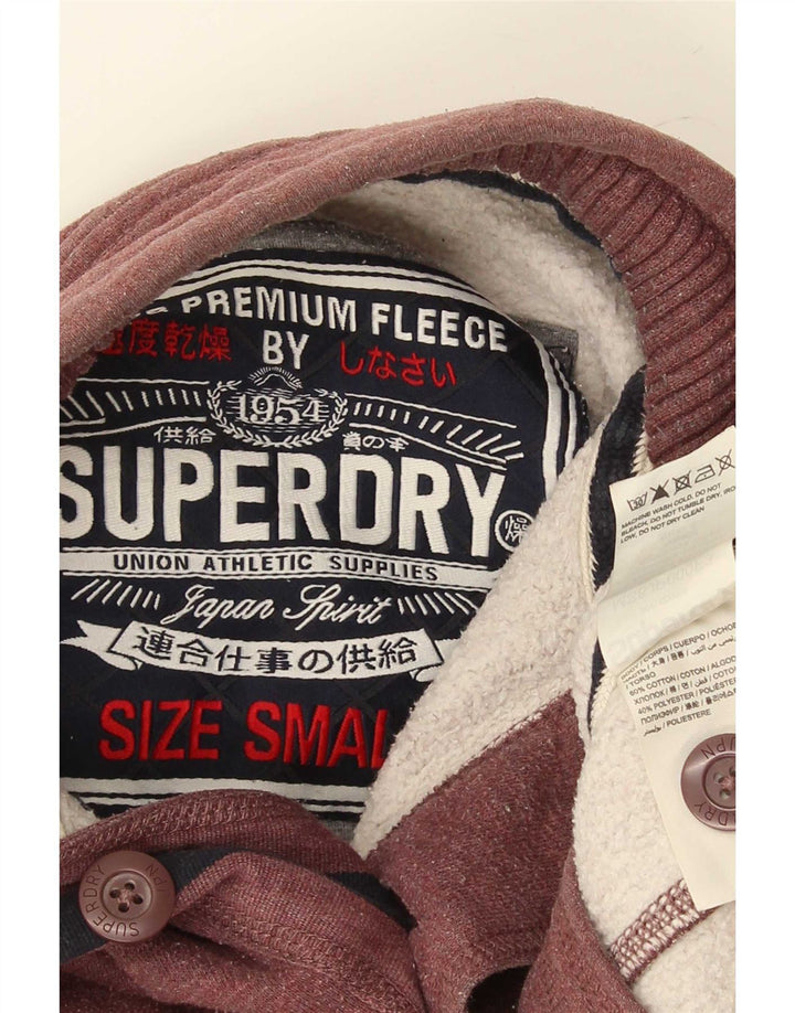 Pulover Superdry pentru bărbați, cu gât cu nasturi, bumbac mic burgundy