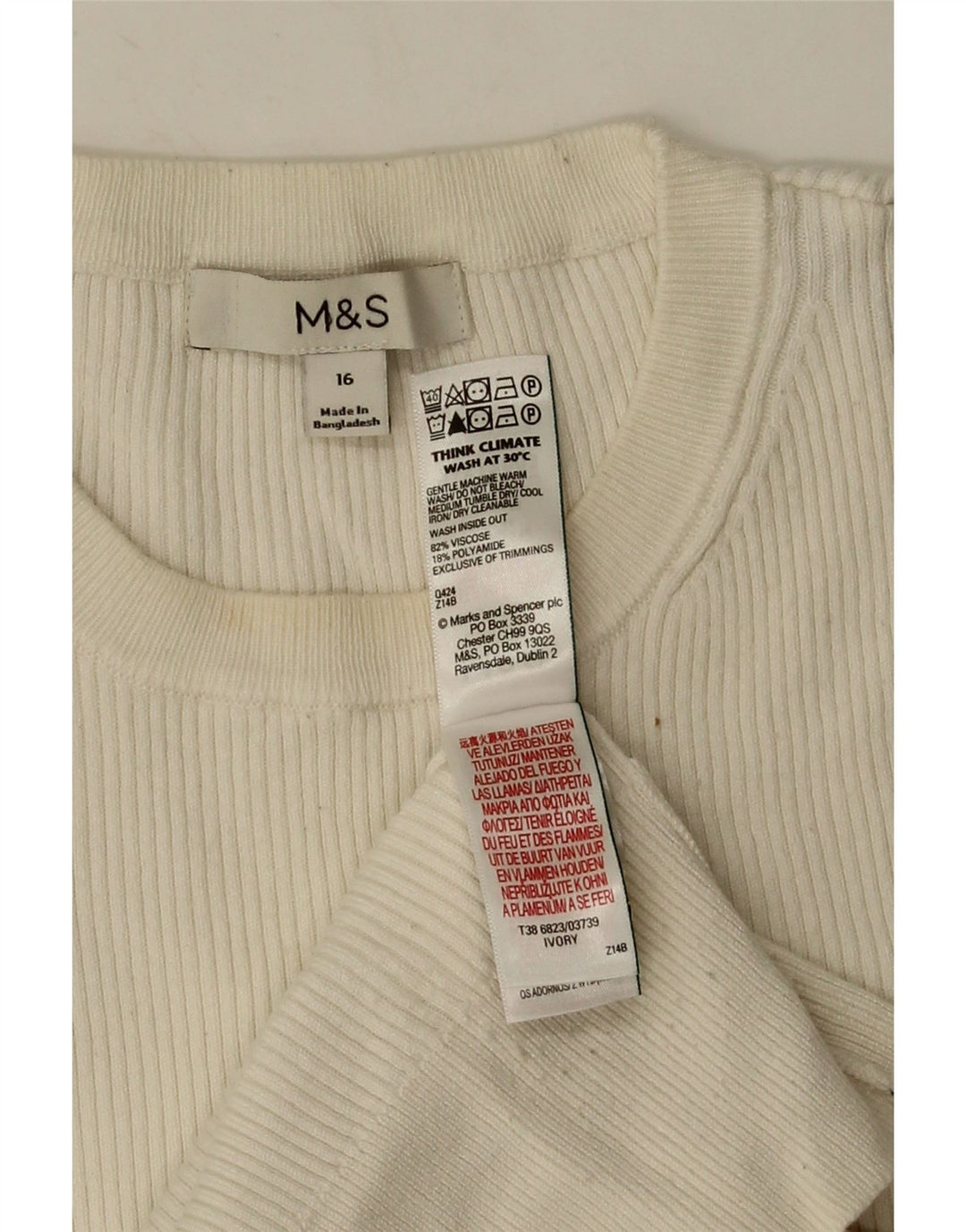 Marks & Spencer Top pentru femei cu mânecă lungă UK 16, mare, albă, viscoză