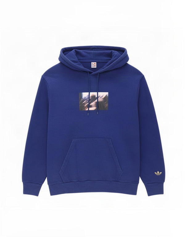 Pulover cu glugă cu grafic pentru bărbați Adidas, bumbac albastru mediu