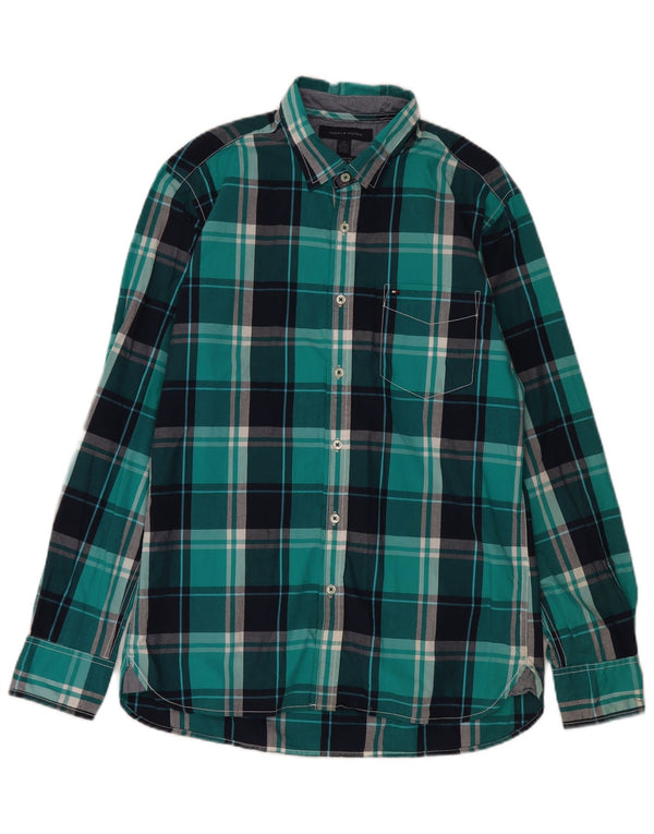 Tommy Hilfiger Mens Custom Fit Shirt Medium Blue Check Cotton