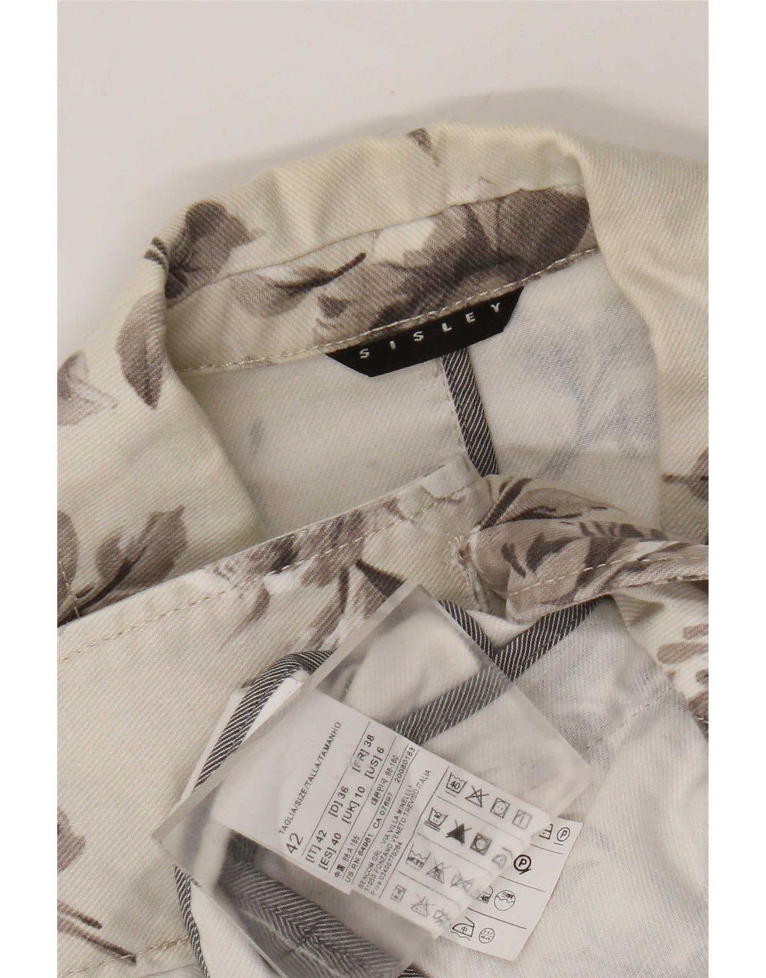 Jachetă Sisley de denim cu 2 nasturi pentru femei UK 10, mic, alb, floral