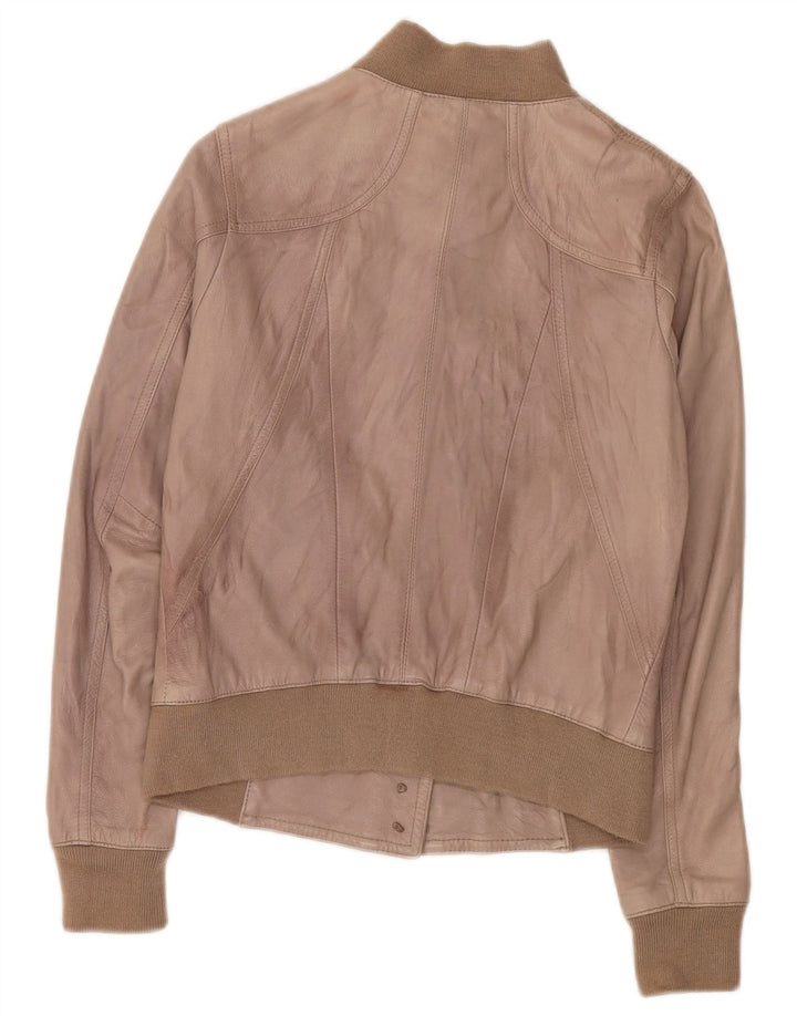 Jachetă de piele Zen Crop pentru femei UK 8 Mic din piele maro