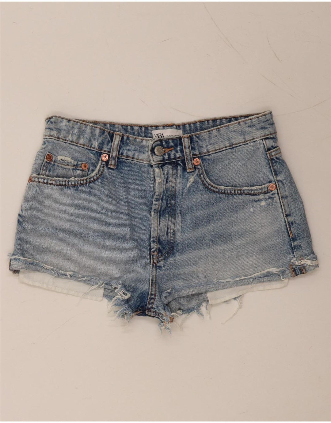 Pantaloni scurți din denim învechit ZARA pentru femei EU 36 XS W26 Bumbac albastru