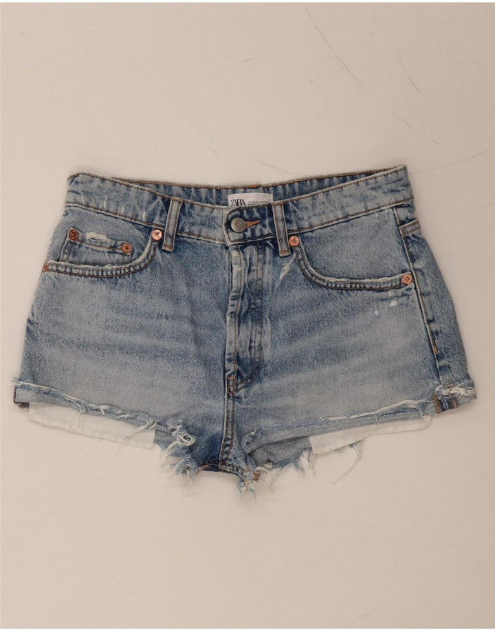 Pantaloni scurți din denim învechit ZARA pentru femei EU 36 XS W26 Bumbac albastru