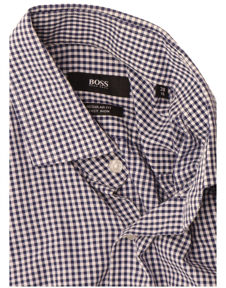 Cămașă Hugo Boss pentru bărbați, cu tăiere obișnuită, mărimea 38 15, mediu, bleumarin, bumbac vichy