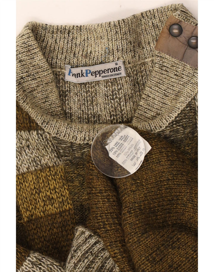 Frank Pepperone Pulover pentru bărbați cu gât țestoasă, XL, lână cu dungi kaki